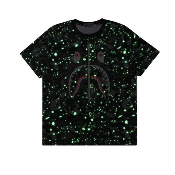 BAPE space camo shark Tee in black (glow in the dark) NWT - Picture 9 of 9